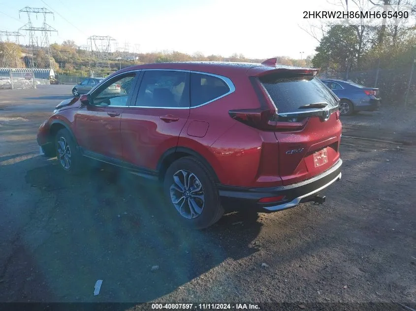 2021 Honda Cr-V Exl VIN: 2HKRW2H86MH665490 Lot: 40807597