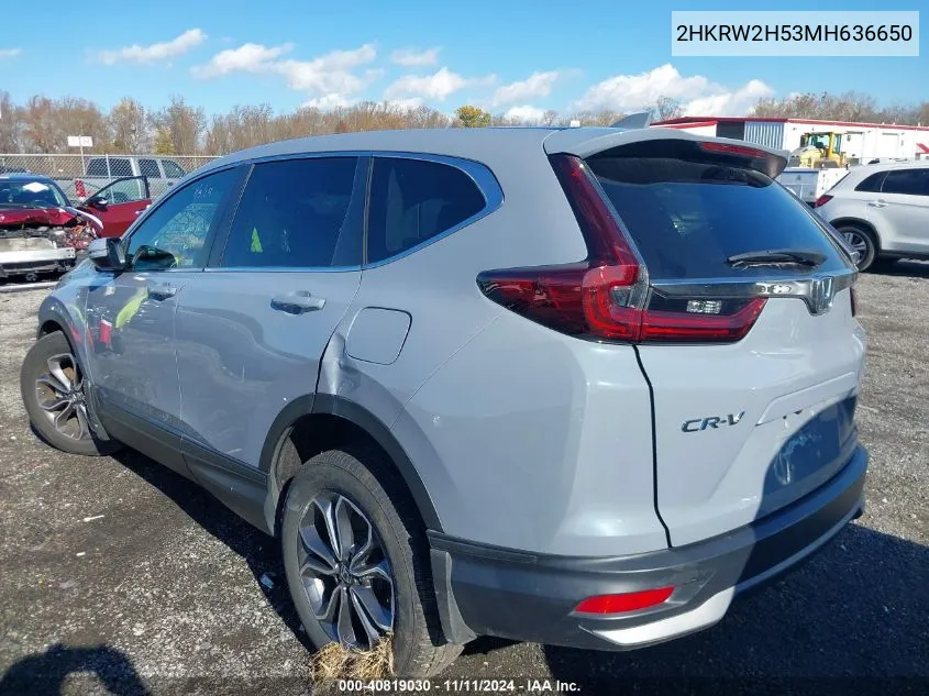 2021 Honda Cr-V Awd Ex VIN: 2HKRW2H53MH636650 Lot: 40819030