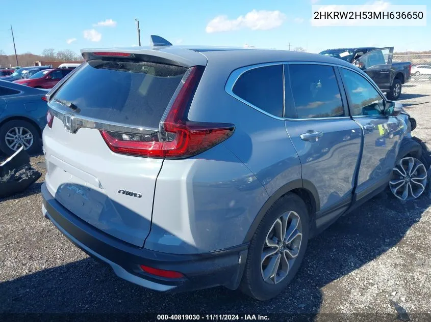 2021 Honda Cr-V Awd Ex VIN: 2HKRW2H53MH636650 Lot: 40819030