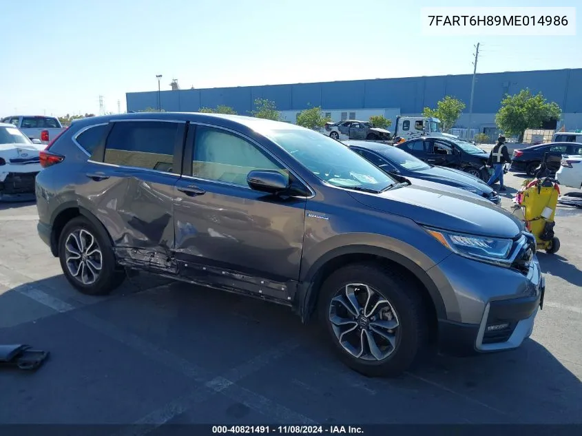 2021 Honda Cr-V Hybrid Ex-L VIN: 7FART6H89ME014986 Lot: 40821491