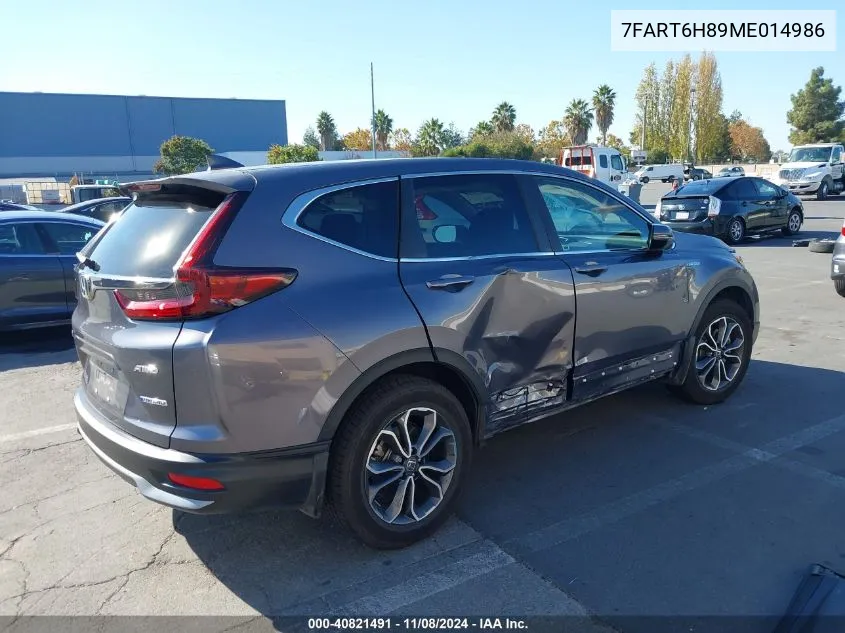 2021 Honda Cr-V Hybrid Ex-L VIN: 7FART6H89ME014986 Lot: 40821491