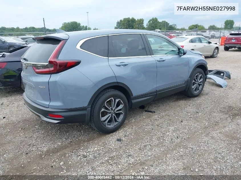 2022 Honda Cr-V Awd Ex VIN: 7FARW2H55NE027998 Lot: 40089442