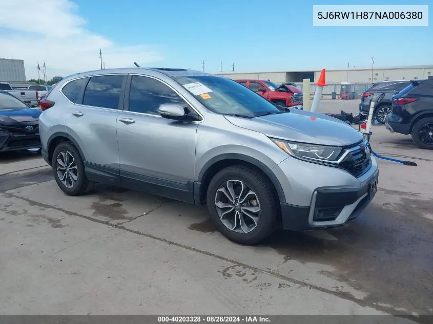 2022 Honda Cr-V 2Wd Ex-L VIN: 5J6RW1H87NA006380 Lot: 40203328