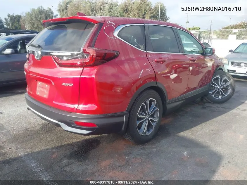 2022 Honda Cr-V Awd Ex-L VIN: 5J6RW2H80NA016710 Lot: 40317818