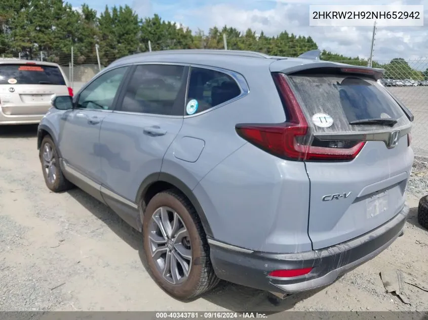 2022 Honda Cr-V Awd Touring VIN: 2HKRW2H92NH652942 Lot: 40343781