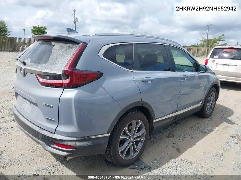 2022 Honda Cr-V Awd Touring VIN: 2HKRW2H92NH652942 Lot: 40343781