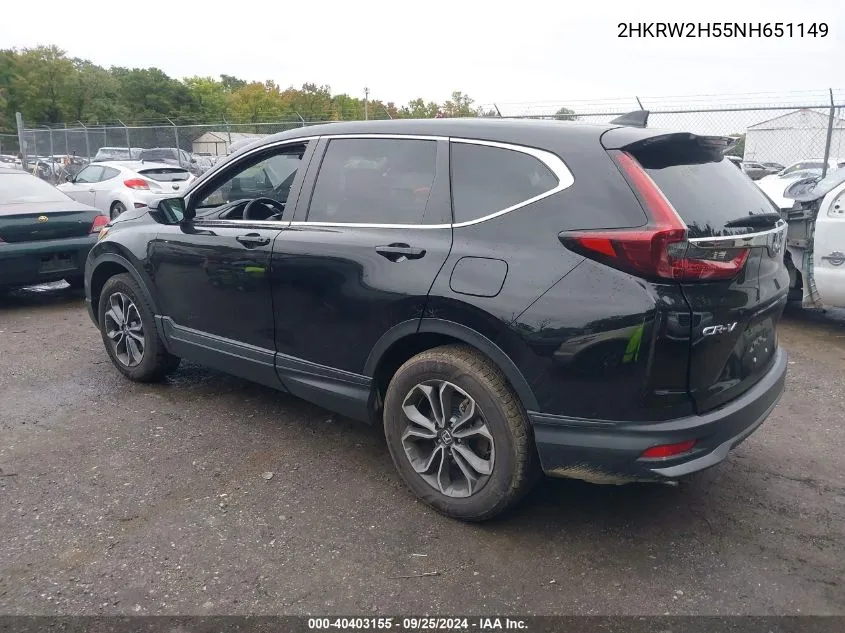 2022 Honda Cr-V Awd Ex VIN: 2HKRW2H55NH651149 Lot: 40403155