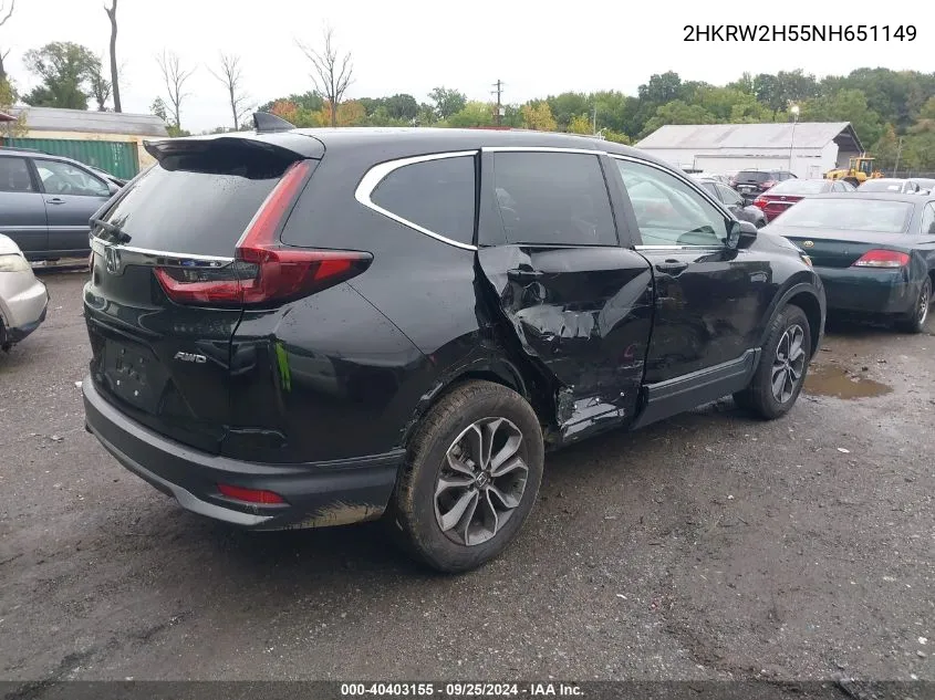 2022 Honda Cr-V Awd Ex VIN: 2HKRW2H55NH651149 Lot: 40403155