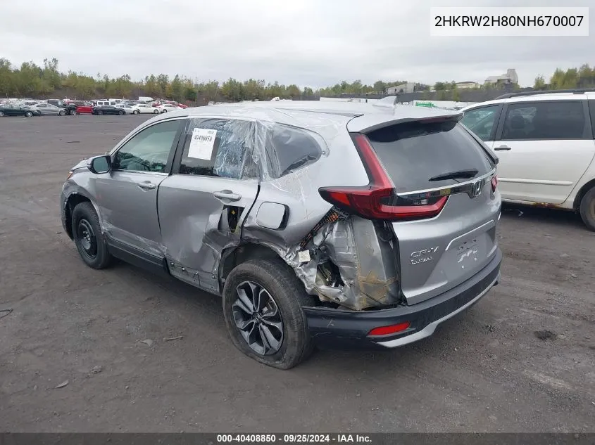 2HKRW2H80NH670007 2022 Honda Cr-V Awd Ex-L