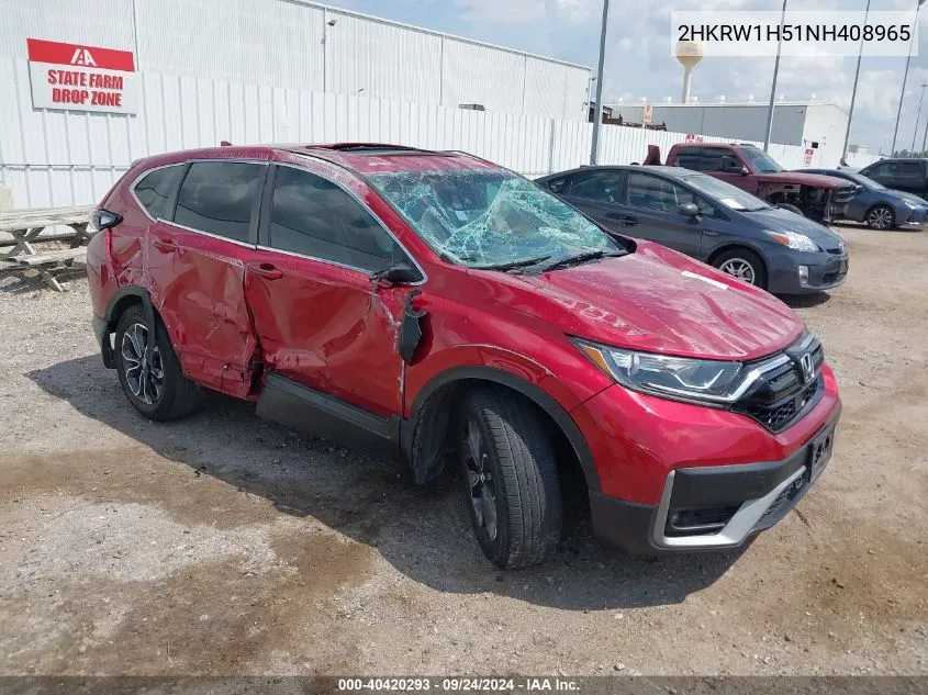 2022 Honda Cr-V Ex VIN: 2HKRW1H51NH408965 Lot: 40420293