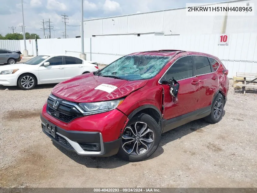 2022 Honda Cr-V Ex VIN: 2HKRW1H51NH408965 Lot: 40420293