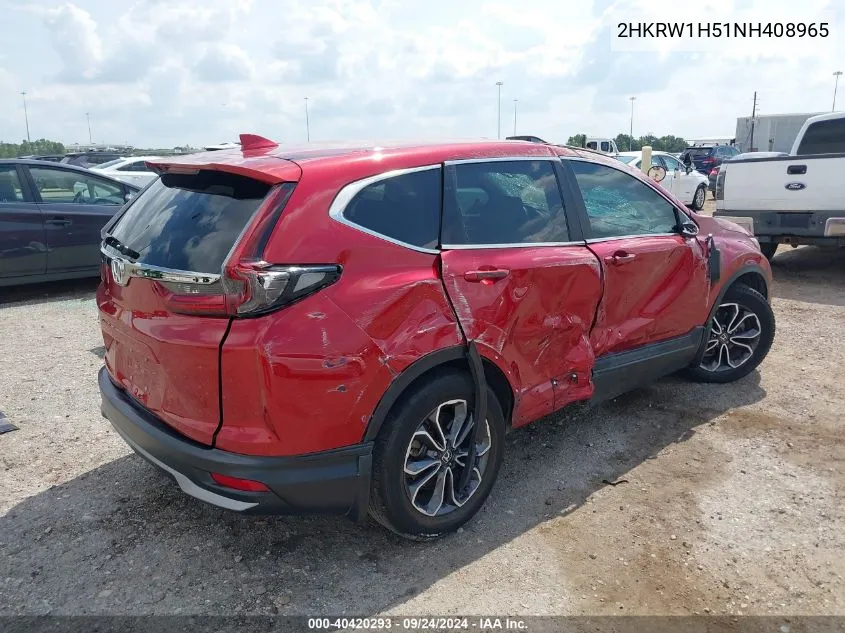 2022 Honda Cr-V Ex VIN: 2HKRW1H51NH408965 Lot: 40420293