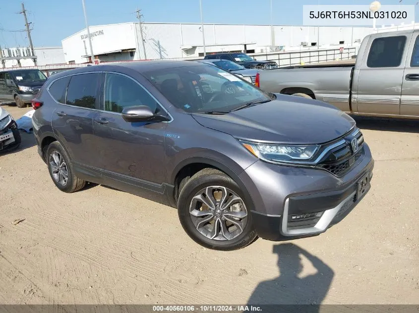 2022 Honda Cr-V Hybrid Ex VIN: 5J6RT6H53NL031020 Lot: 40560106