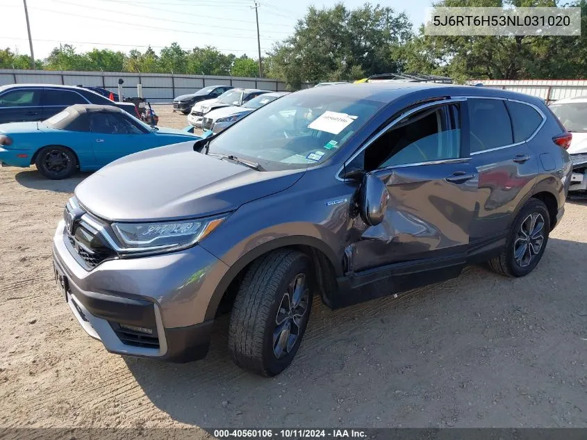 2022 Honda Cr-V Hybrid Ex VIN: 5J6RT6H53NL031020 Lot: 40560106