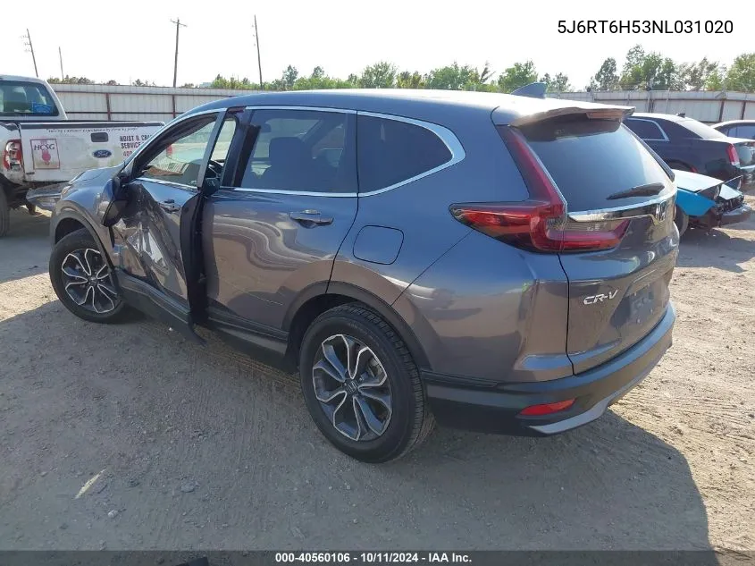 2022 Honda Cr-V Hybrid Ex VIN: 5J6RT6H53NL031020 Lot: 40560106