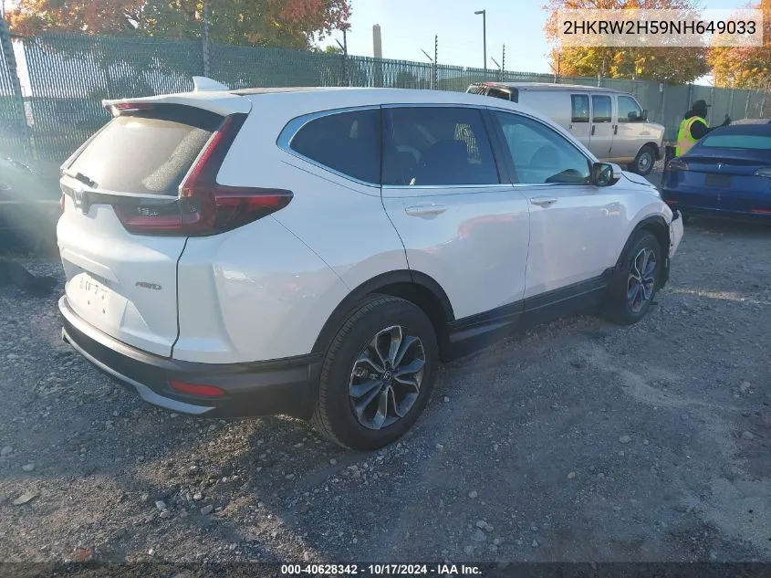 2022 Honda Cr-V Ex VIN: 2HKRW2H59NH649033 Lot: 40628342