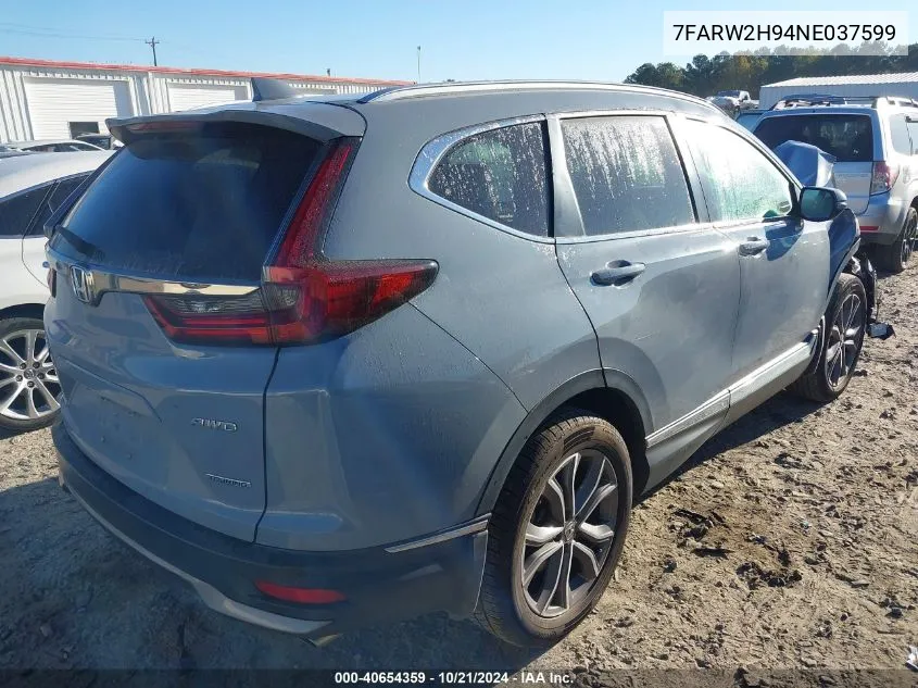 2022 Honda Cr-V Touring VIN: 7FARW2H94NE037599 Lot: 40654359