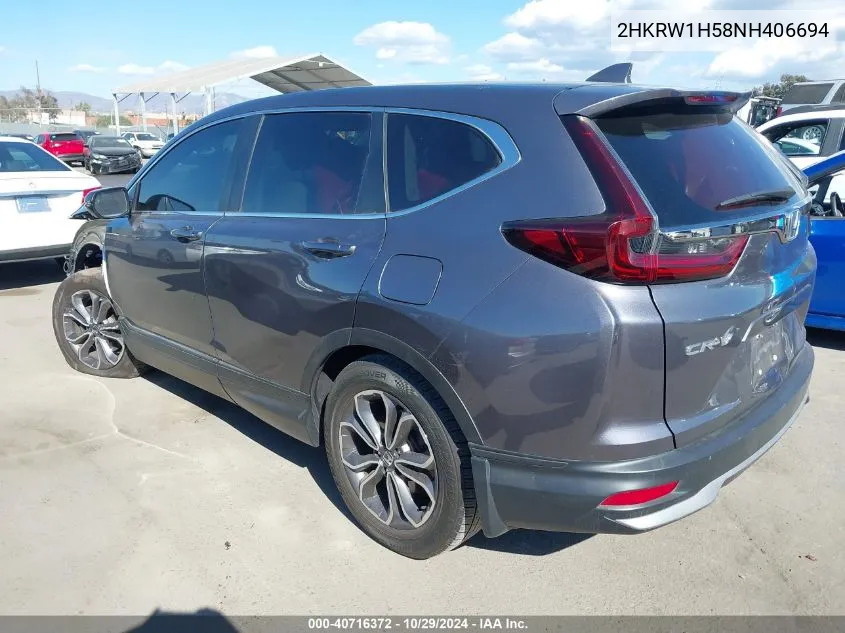 2022 Honda Cr-V 2Wd Ex VIN: 2HKRW1H58NH406694 Lot: 40716372