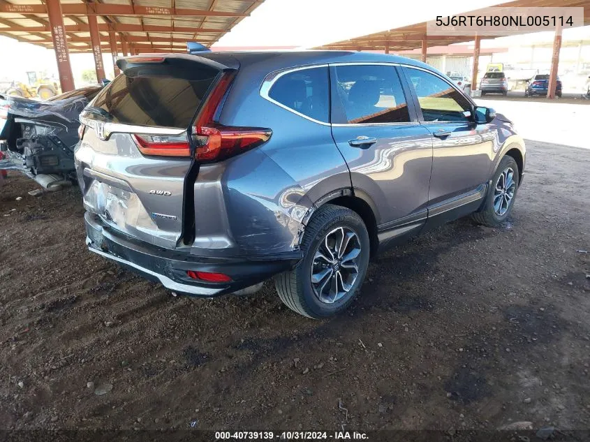 2022 Honda Cr-V Hybrid Ex-L VIN: 5J6RT6H80NL005114 Lot: 40739139