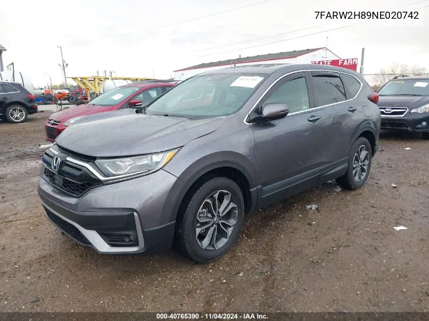 2022 Honda Cr-V Exl VIN: 7FARW2H89NE020742 Lot: 40765390