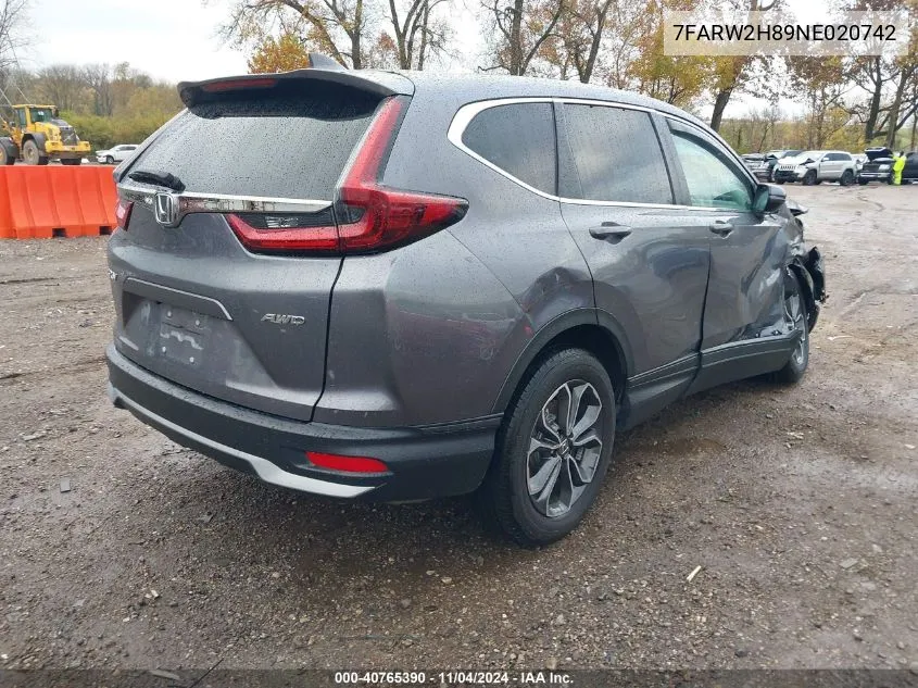 2022 Honda Cr-V Exl VIN: 7FARW2H89NE020742 Lot: 40765390