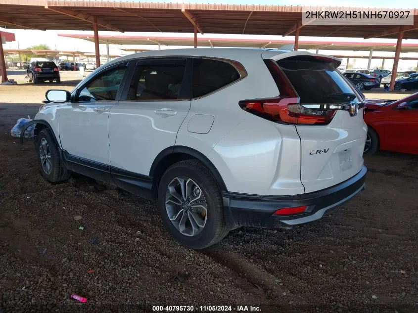 2022 Honda Cr-V Awd Ex VIN: 2HKRW2H51NH670927 Lot: 40795730