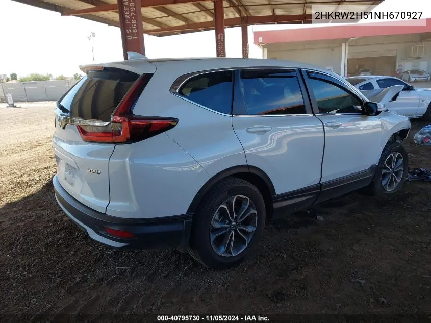 2022 Honda Cr-V Awd Ex VIN: 2HKRW2H51NH670927 Lot: 40795730