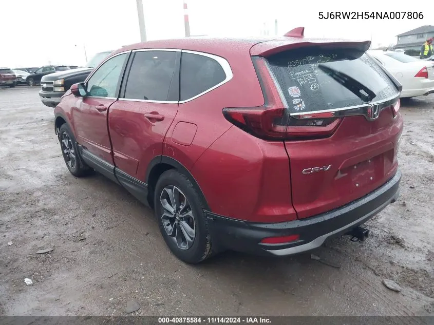 2022 Honda Cr-V Awd Ex VIN: 5J6RW2H54NA007806 Lot: 40875584