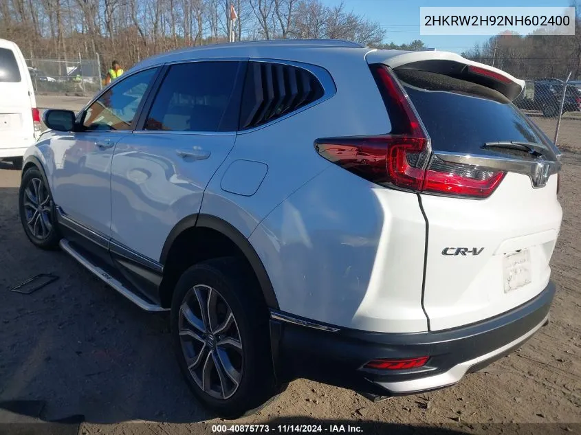 2022 Honda Cr-V Awd Touring VIN: 2HKRW2H92NH602400 Lot: 40875773