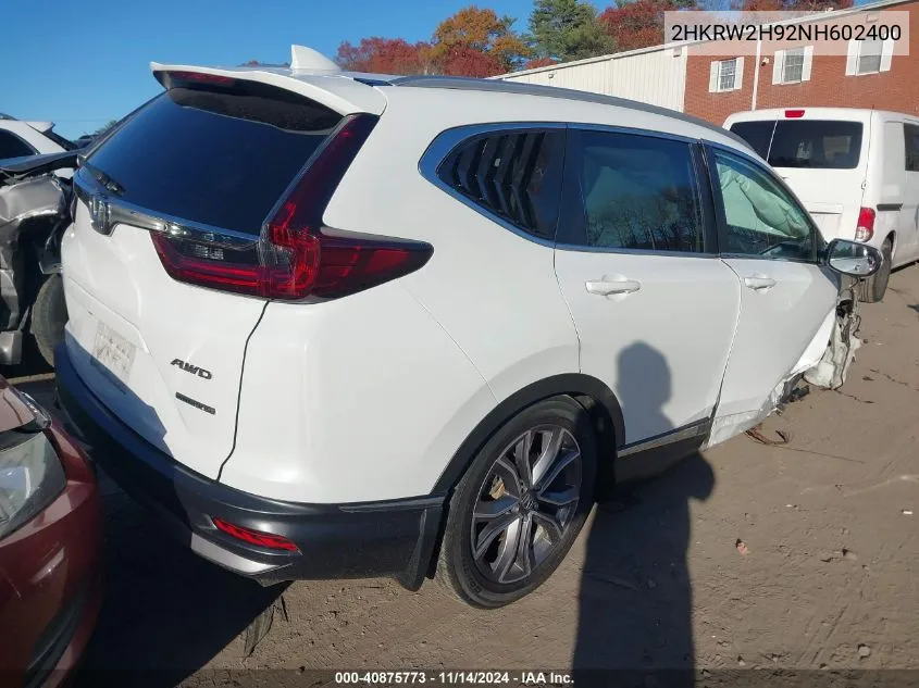 2022 Honda Cr-V Awd Touring VIN: 2HKRW2H92NH602400 Lot: 40875773