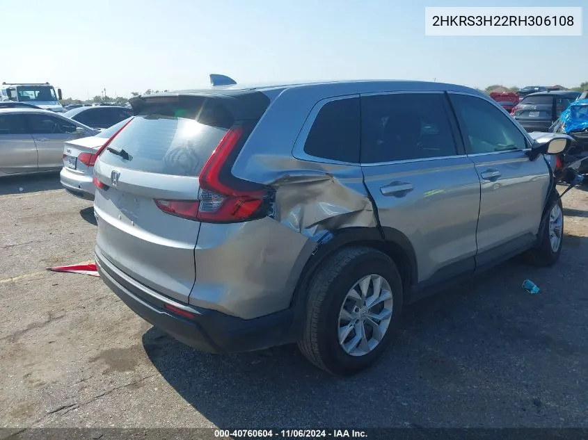 2024 Honda Cr-V Lx 2Wd VIN: 2HKRS3H22RH306108 Lot: 40760604