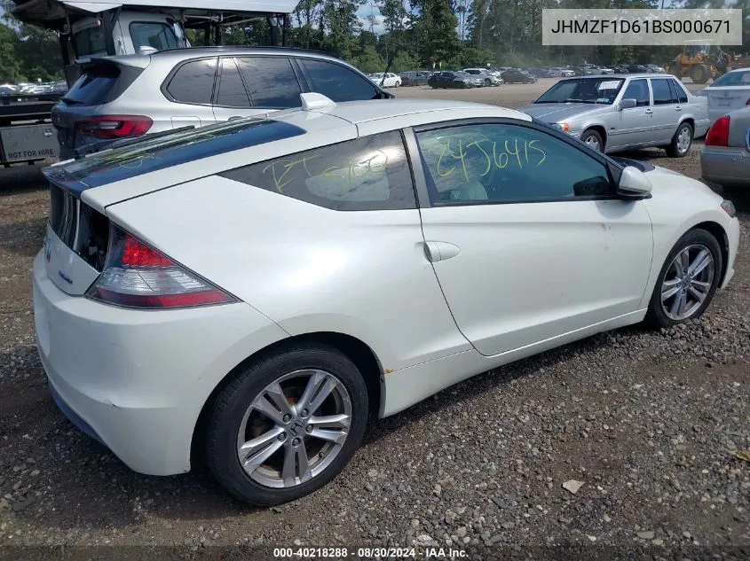 2011 Honda Cr-Z Ex VIN: JHMZF1D61BS000671 Lot: 40218288