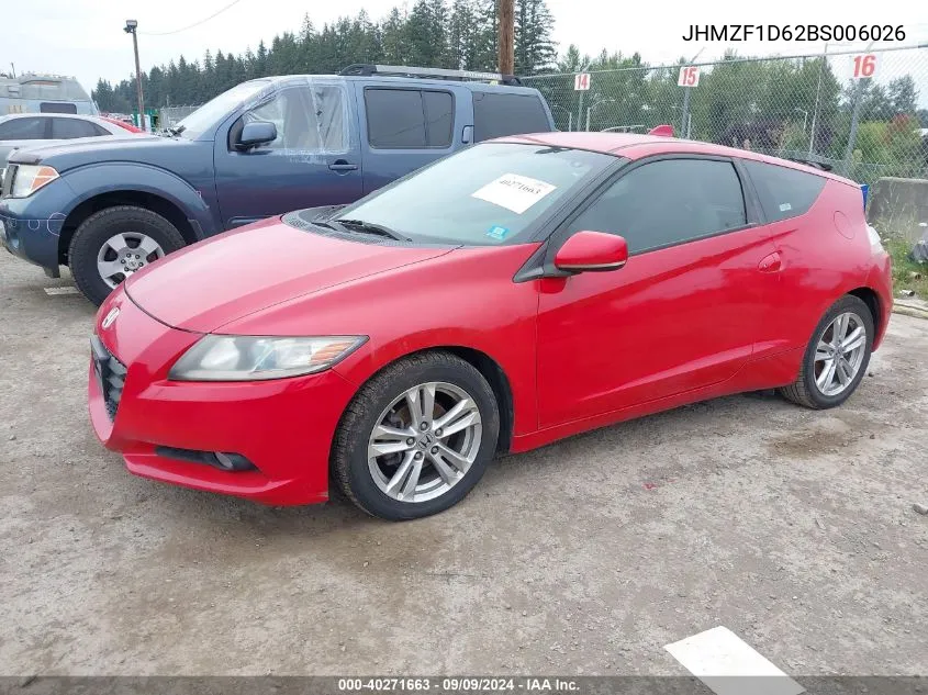 2011 Honda Cr-Z Ex VIN: JHMZF1D62BS006026 Lot: 40271663