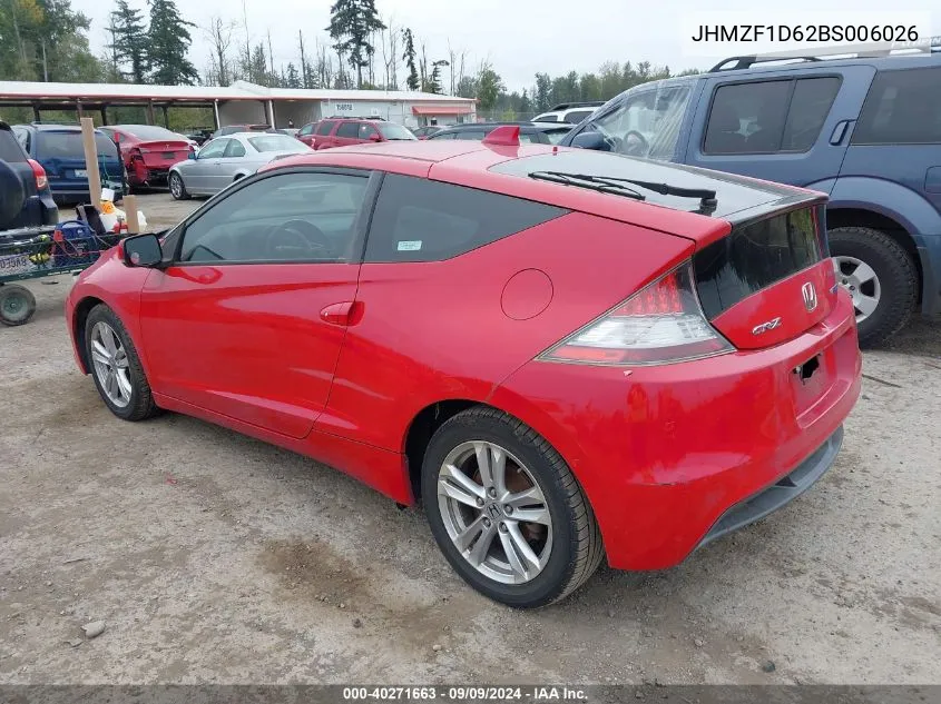 2011 Honda Cr-Z Ex VIN: JHMZF1D62BS006026 Lot: 40271663