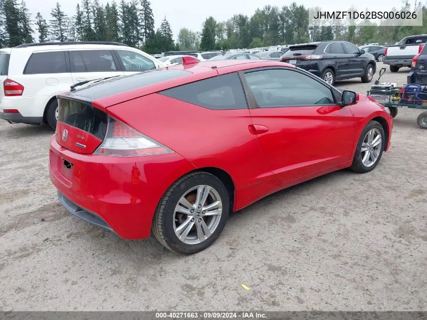 2011 Honda Cr-Z Ex VIN: JHMZF1D62BS006026 Lot: 40271663