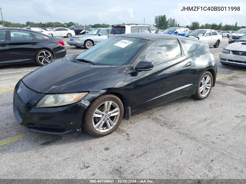 2011 Honda Cr-Z VIN: JHMZF1C40BS011998 Lot: 40709647