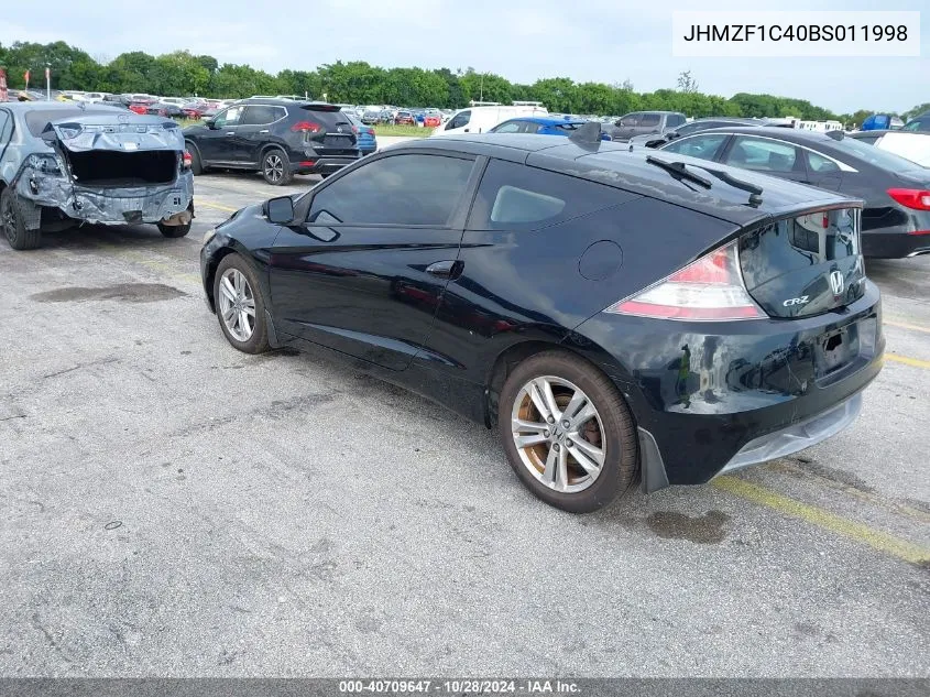 2011 Honda Cr-Z VIN: JHMZF1C40BS011998 Lot: 40709647