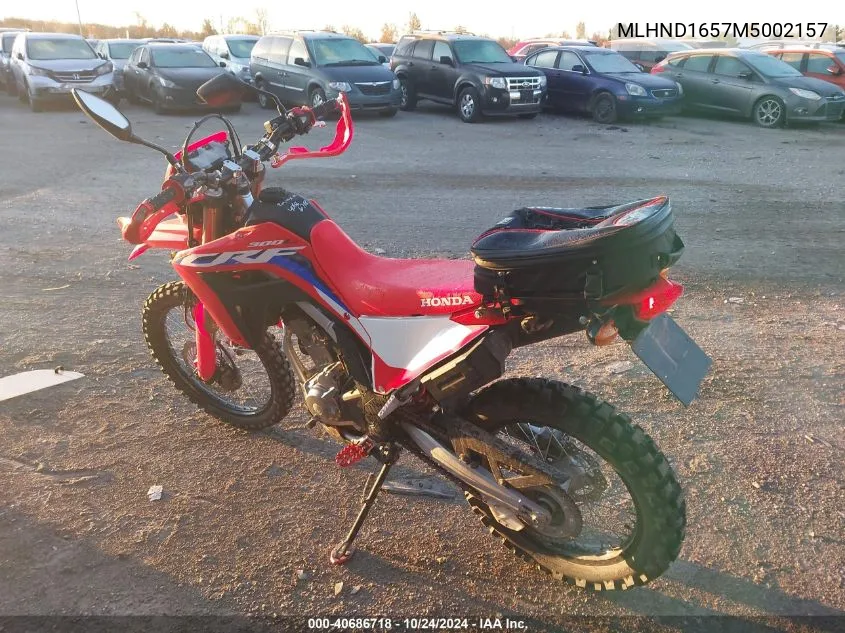 2021 Honda Crf300 La VIN: MLHND1657M5002157 Lot: 40686718