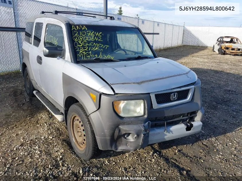 2003 Honda Element VIN: 5J6YH28594L800642 Lot: 12107646