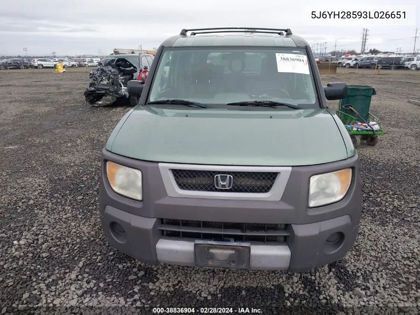 2003 Honda Element Ex VIN: 5J6YH28593L026651 Lot: 38836904