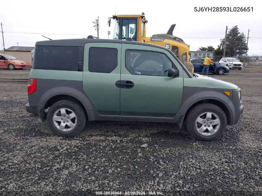 2003 Honda Element Ex VIN: 5J6YH28593L026651 Lot: 38836904