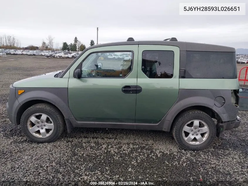 2003 Honda Element Ex VIN: 5J6YH28593L026651 Lot: 38836904