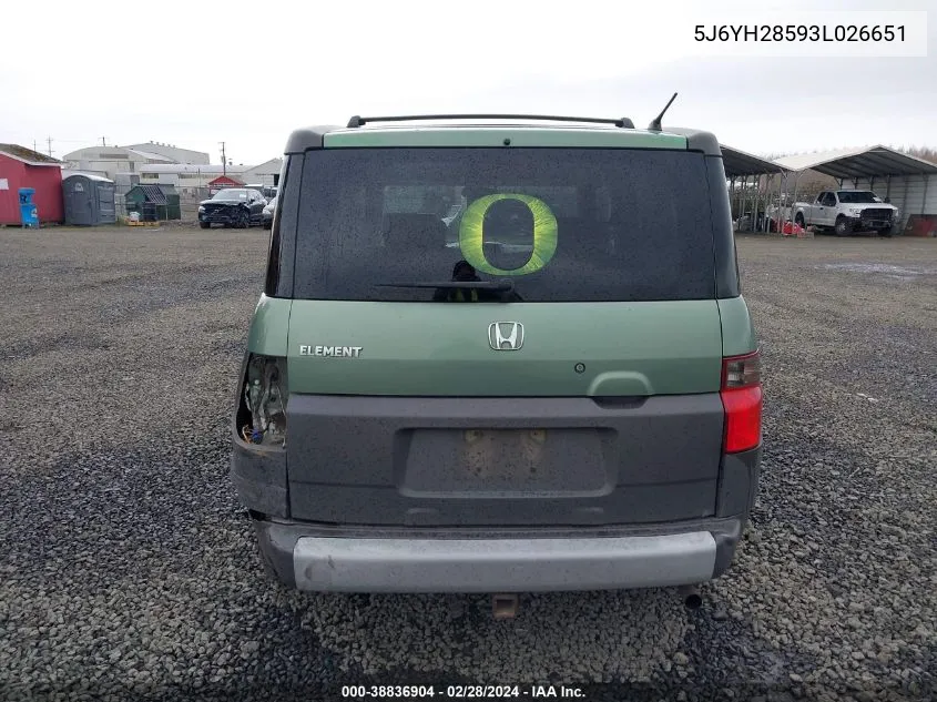 2003 Honda Element Ex VIN: 5J6YH28593L026651 Lot: 38836904