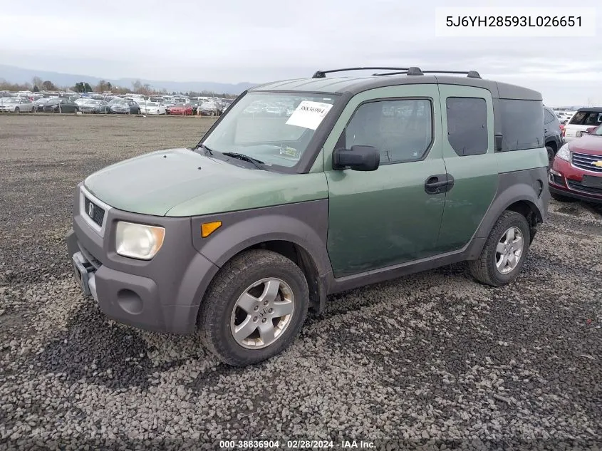 2003 Honda Element Ex VIN: 5J6YH28593L026651 Lot: 38836904