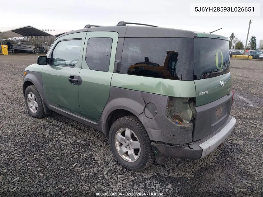 2003 Honda Element Ex VIN: 5J6YH28593L026651 Lot: 38836904