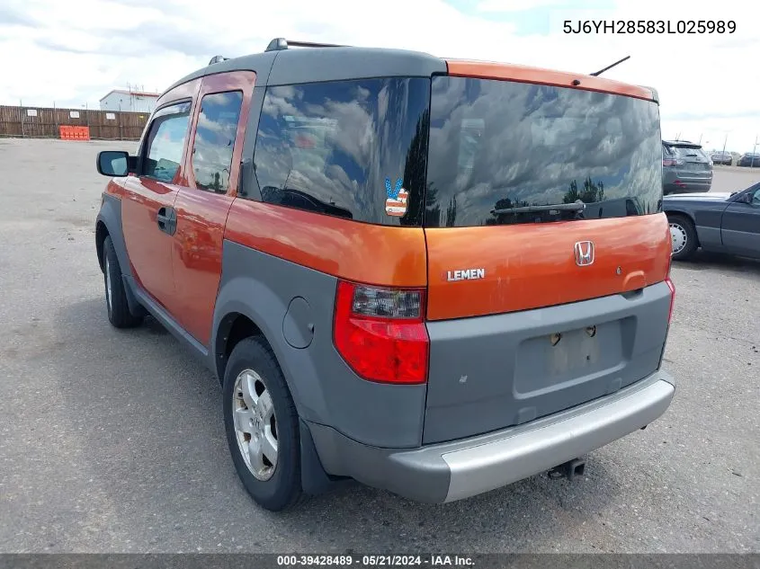 2003 Honda Element Ex VIN: 5J6YH28583L025989 Lot: 39428489