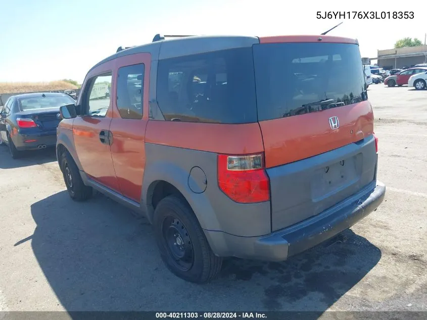 2003 Honda Element Ex VIN: 5J6YH176X3L018353 Lot: 40211303