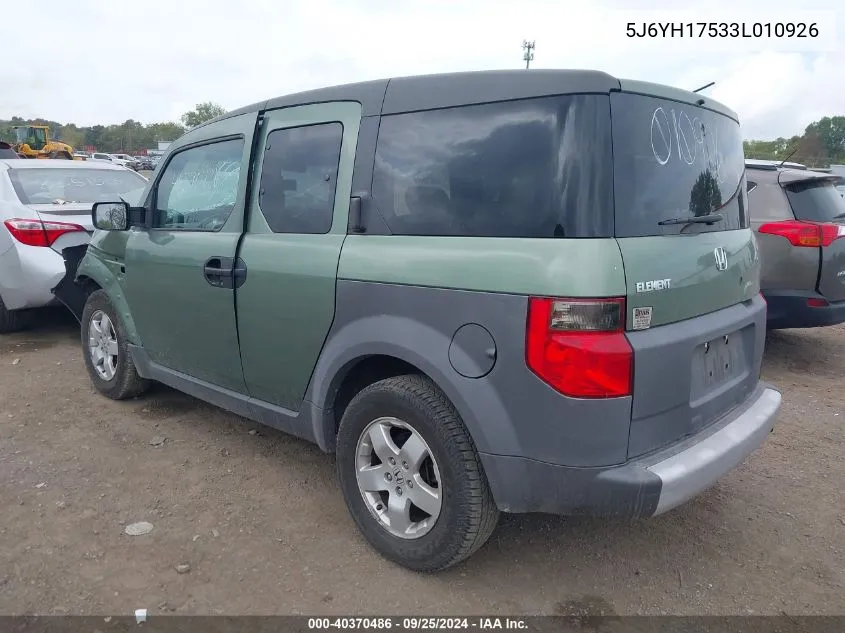 2003 Honda Element Ex VIN: 5J6YH17533L010926 Lot: 40370486