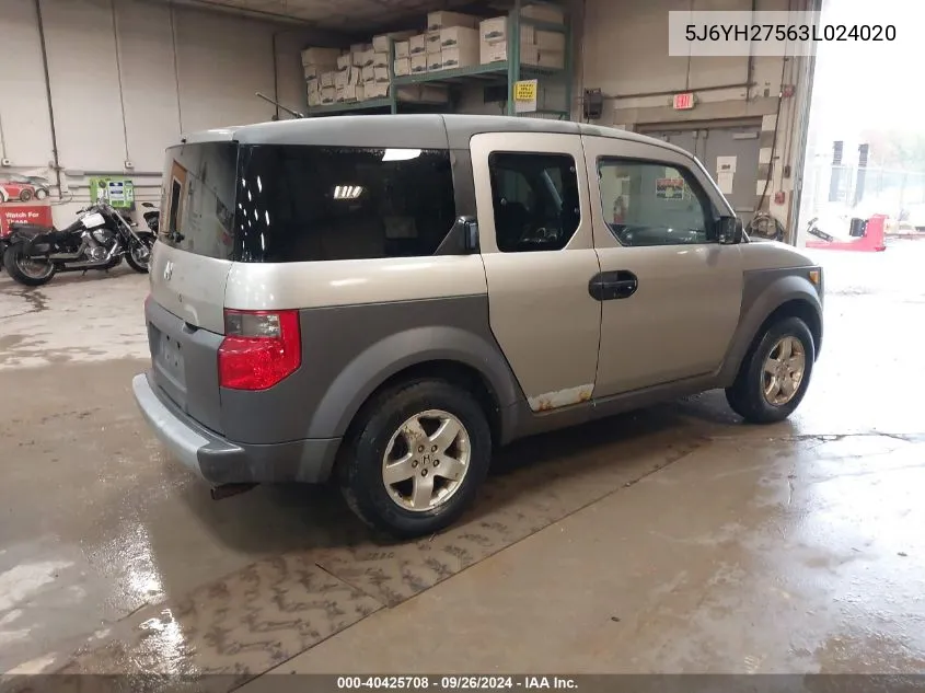 2003 Honda Element Ex VIN: 5J6YH27563L024020 Lot: 40425708