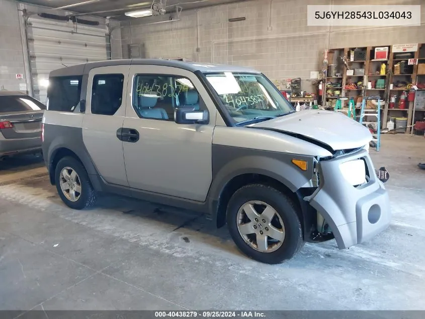 2003 Honda Element Ex VIN: 5J6YH28543L034043 Lot: 40438279